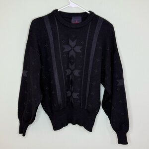 Vintage rare Demetre  sweater woman L black & snowflake wool nylon ski crew USA
